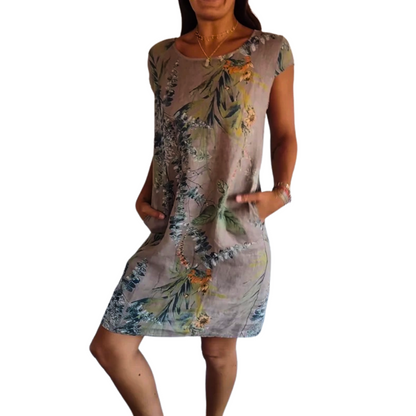 Icone™ CasualDress: Naturprint Rund Hals Avslappet Kjole