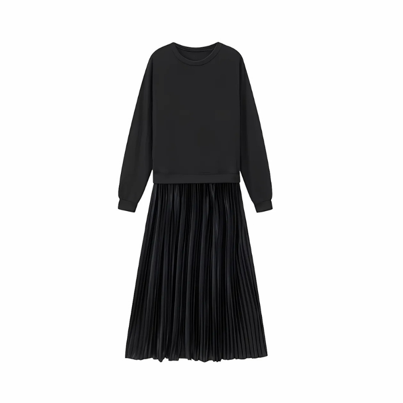 Icone™ PleatedDress: Langermet topp og elegant plissert skjørtkjole