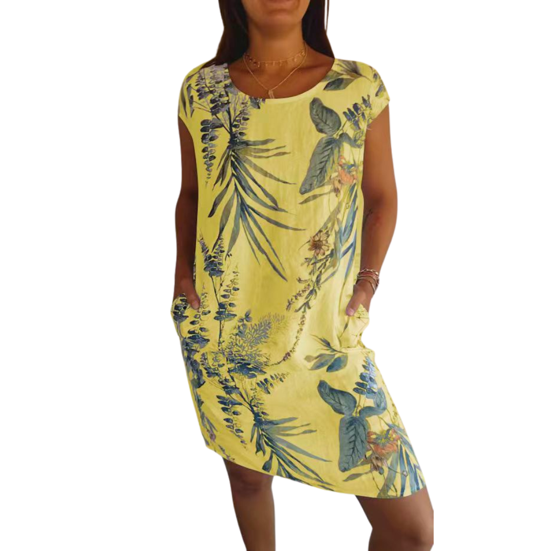 Icone™ CasualDress: Naturprint Rund Hals Avslappet Kjole