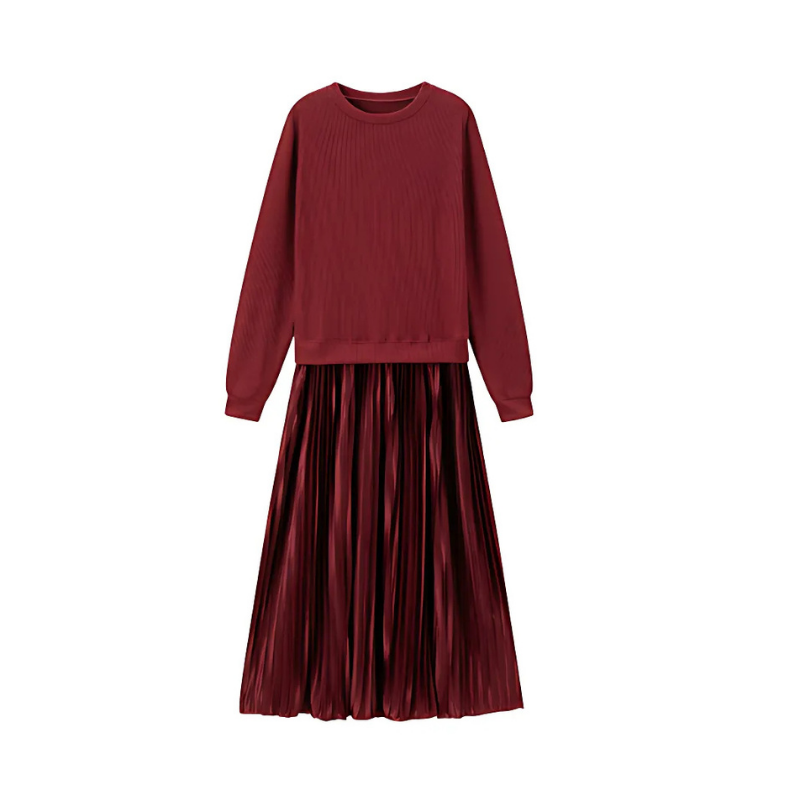 Icone™ PleatedDress: Langermet topp og elegant plissert skjørtkjole