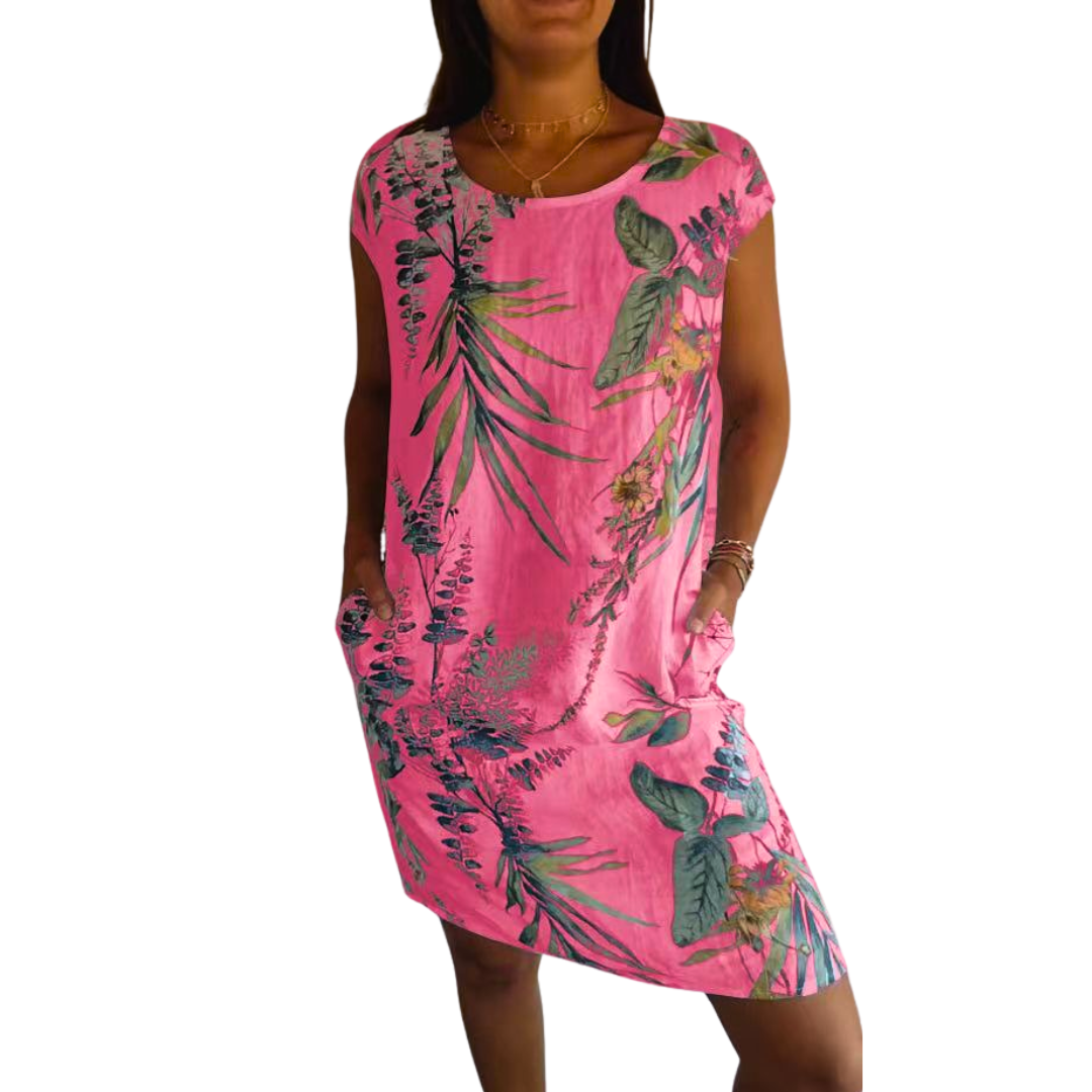 Icone™ CasualDress: Naturprint Rund Hals Avslappet Kjole