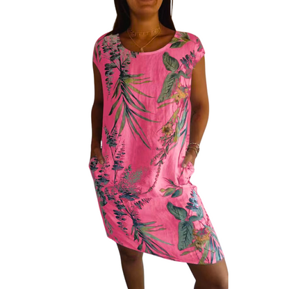 Icone™ CasualDress: Naturprint Rund Hals Avslappet Kjole