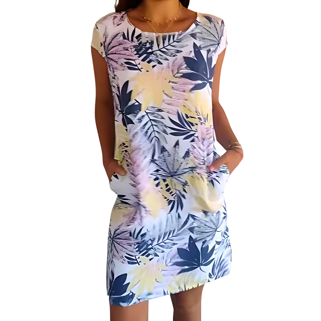 Icone™ CasualDress: Naturprint Rund Hals Avslappet Kjole