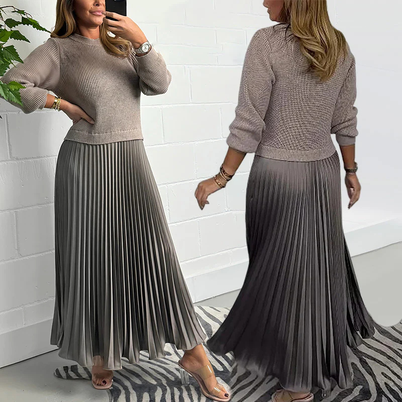 Icone™ PleatedDress: Langermet topp og elegant plissert skjørtkjole