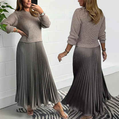 Icone™ PleatedDress: Langermet topp og elegant plissert skjørtkjole