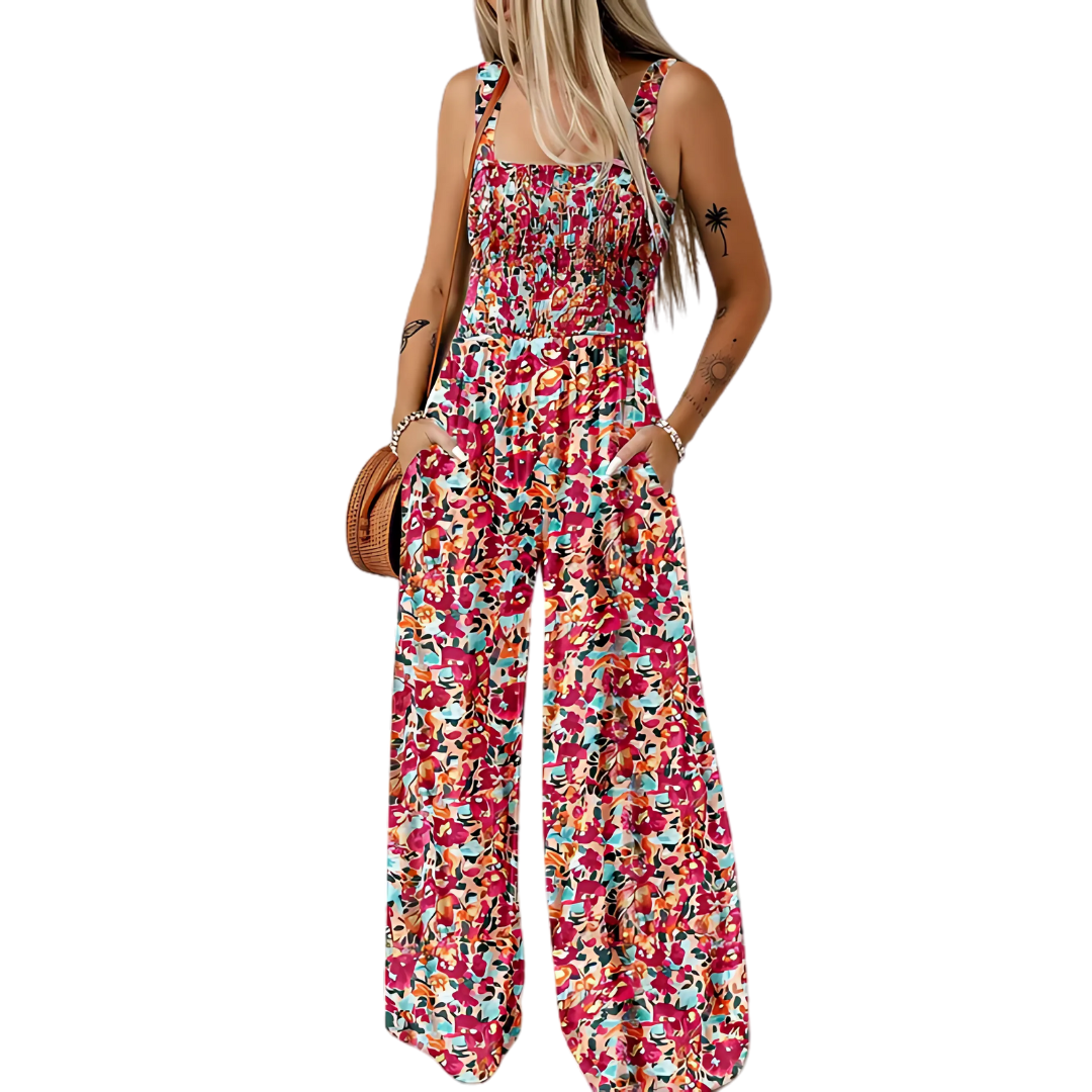 Icone™ PrintedJumpsuit: Full Lengde Komfortabel Avslappet Løs Printet Jumpsuit