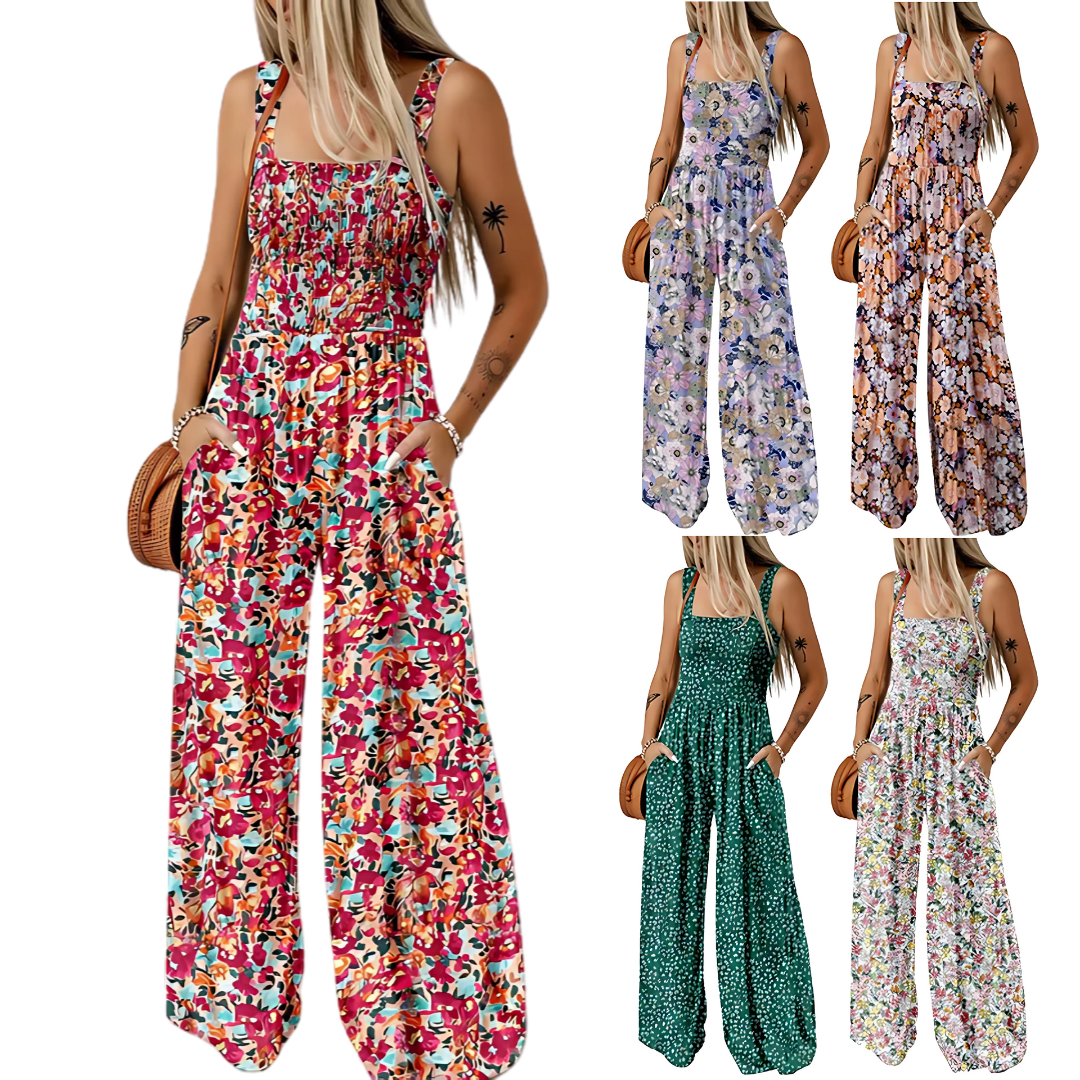 Icone™ PrintedJumpsuit: Full Lengde Komfortabel Avslappet Løs Printet Jumpsuit