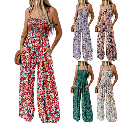 Icone™ PrintedJumpsuit: Full Lengde Komfortabel Avslappet Løs Printet Jumpsuit
