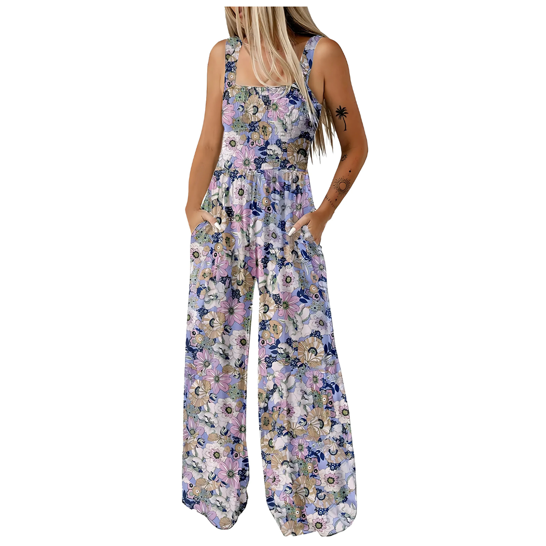 Icone™ PrintedJumpsuit: Full Lengde Komfortabel Avslappet Løs Printet Jumpsuit