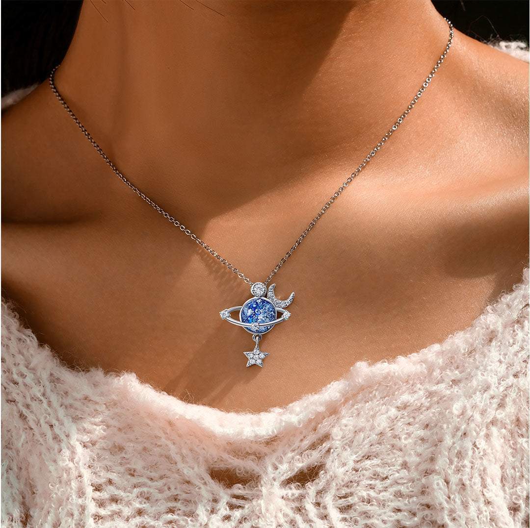 Jewelance™ MoonNecklace 1+1 GRATIS: Blå Planet Stjerne Måne Anheng Halskjede