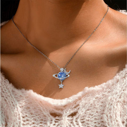 Jewelance™ MoonNecklace 1+1 GRATIS: Blå Planet Stjerne Måne Anheng Halskjede