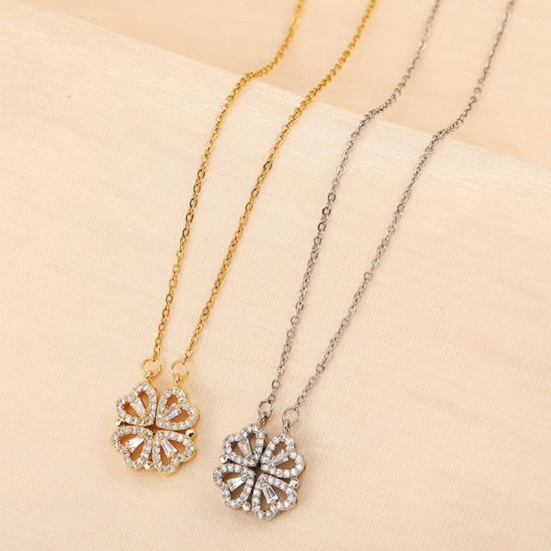 Jewelance™ CloverNecklace 1+1 GRATIS: Stilfuld To-Stil Magnetisk Hjerte Kløver Halskæde