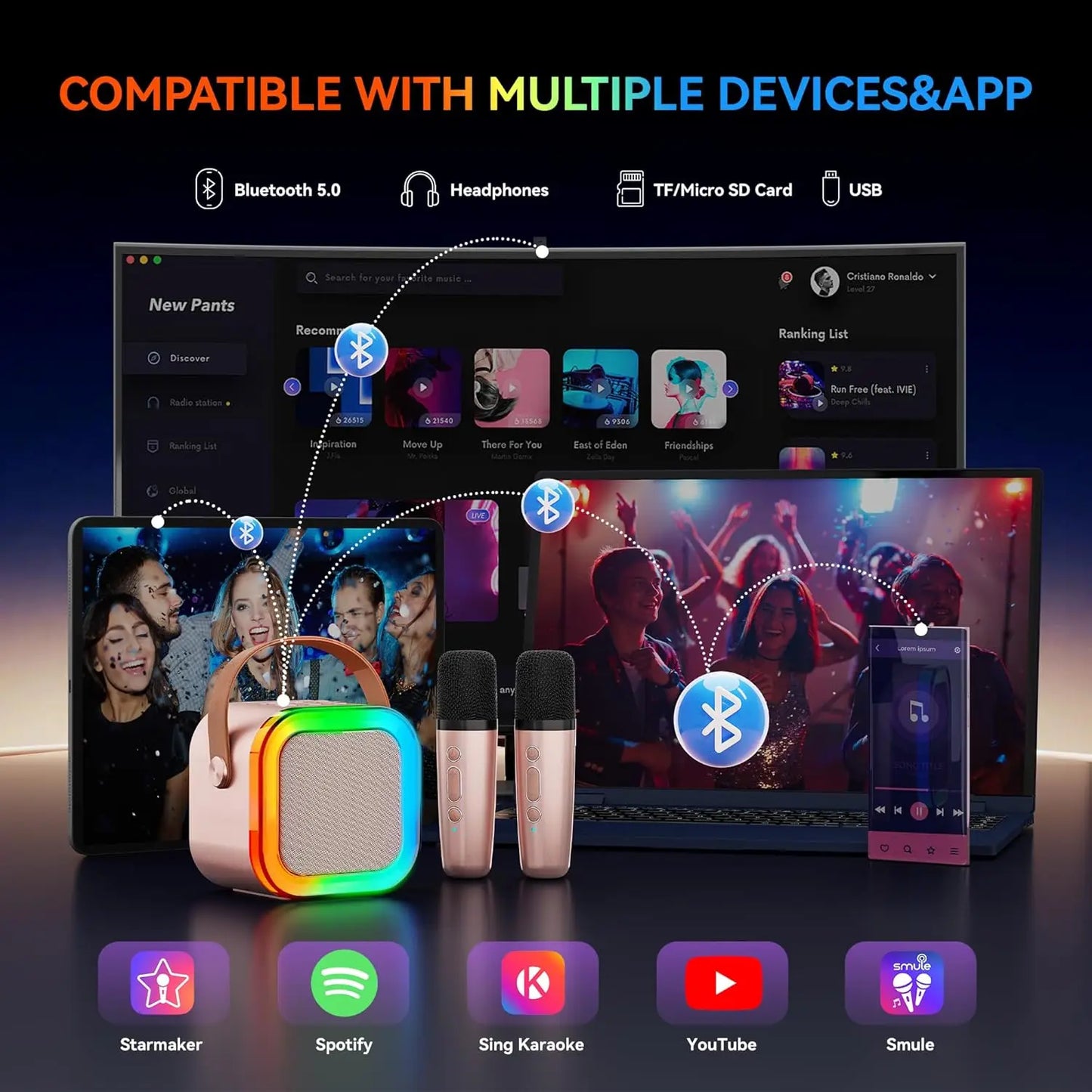 KaraokePro – Mini Karaokemaskin Med Trådløse Mikrofoner
