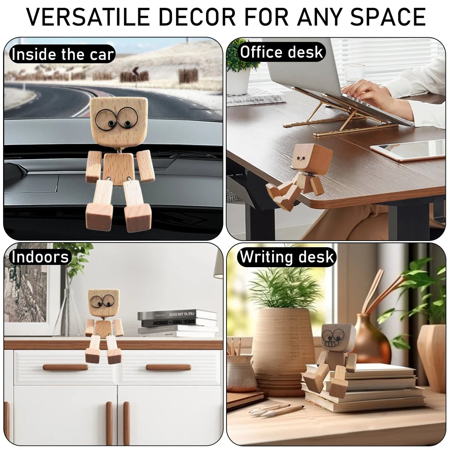 WoodenMan - Liten Ristende Tremann Figur Bil Dashbord Dekorasjon