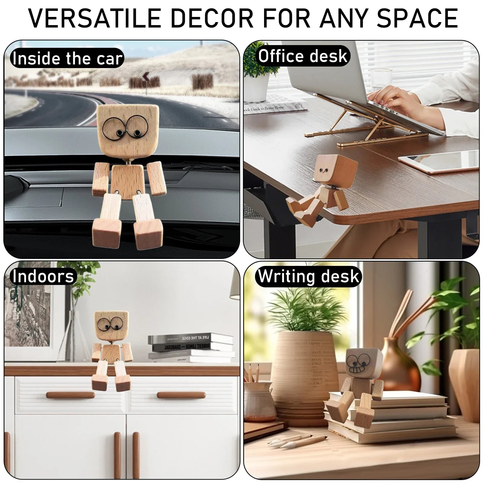 WoodenMan - Liten Ristende Tremann Figur Bil Dashbord Dekorasjon