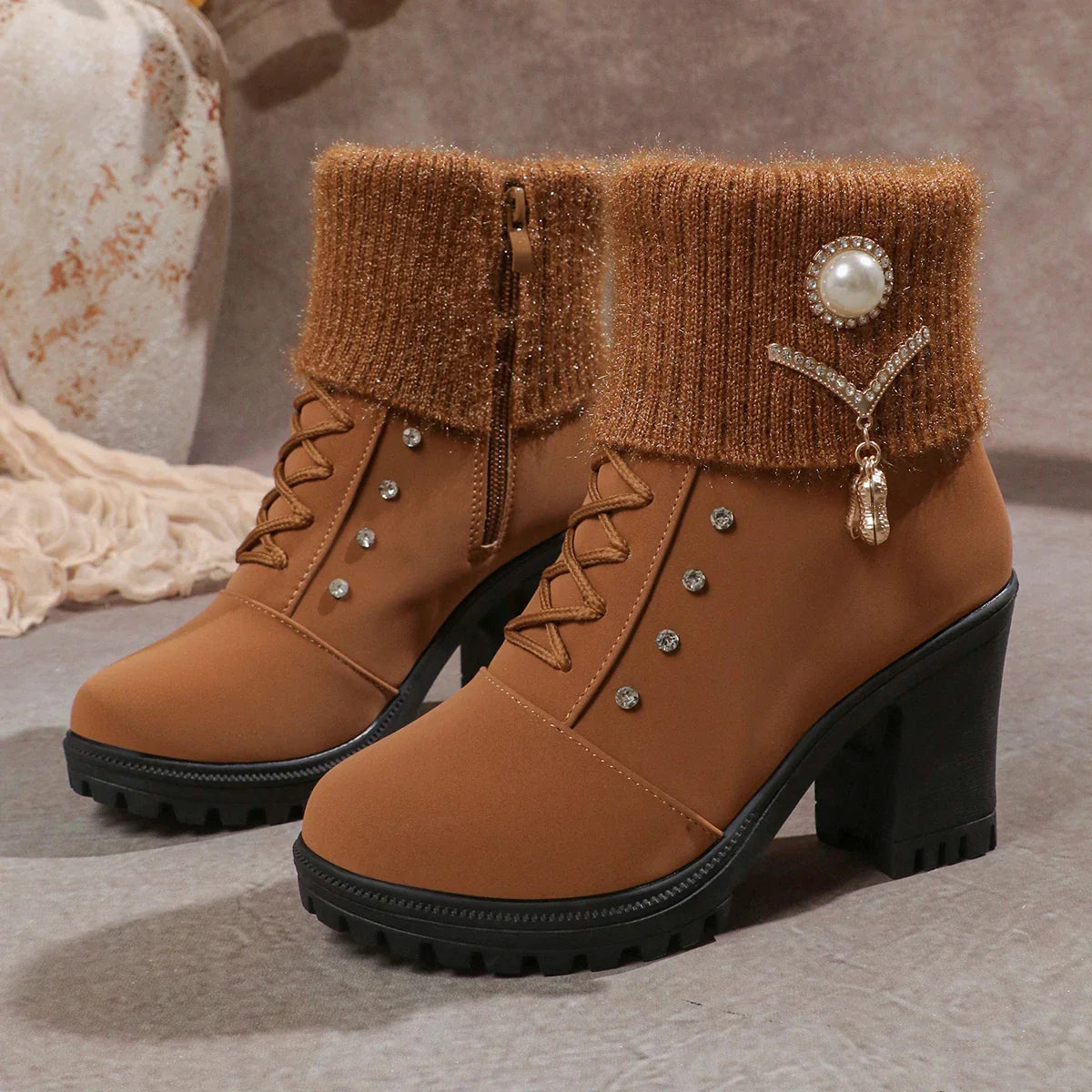 Happy™ CozyBoots: Kvinner Stilfulle Blokkhæler Koselige Støvler