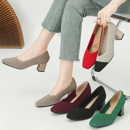 Happy™ KnittedHeels: Kvinner Firkantet Tå Kort Hæl Avslappet Komfort Strikkede Hæler