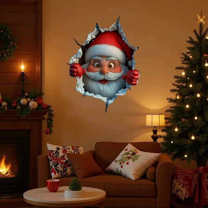 SantaSticker 1+1 GRATIS: 3D Gjenbrukbart Julenisseklistremerke Til Ferie Veggdekorasjon