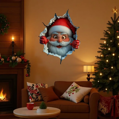 SantaSticker 1+1 GRATIS: 3D Gjenbrukbart Julenisseklistremerke Til Ferie Veggdekorasjon