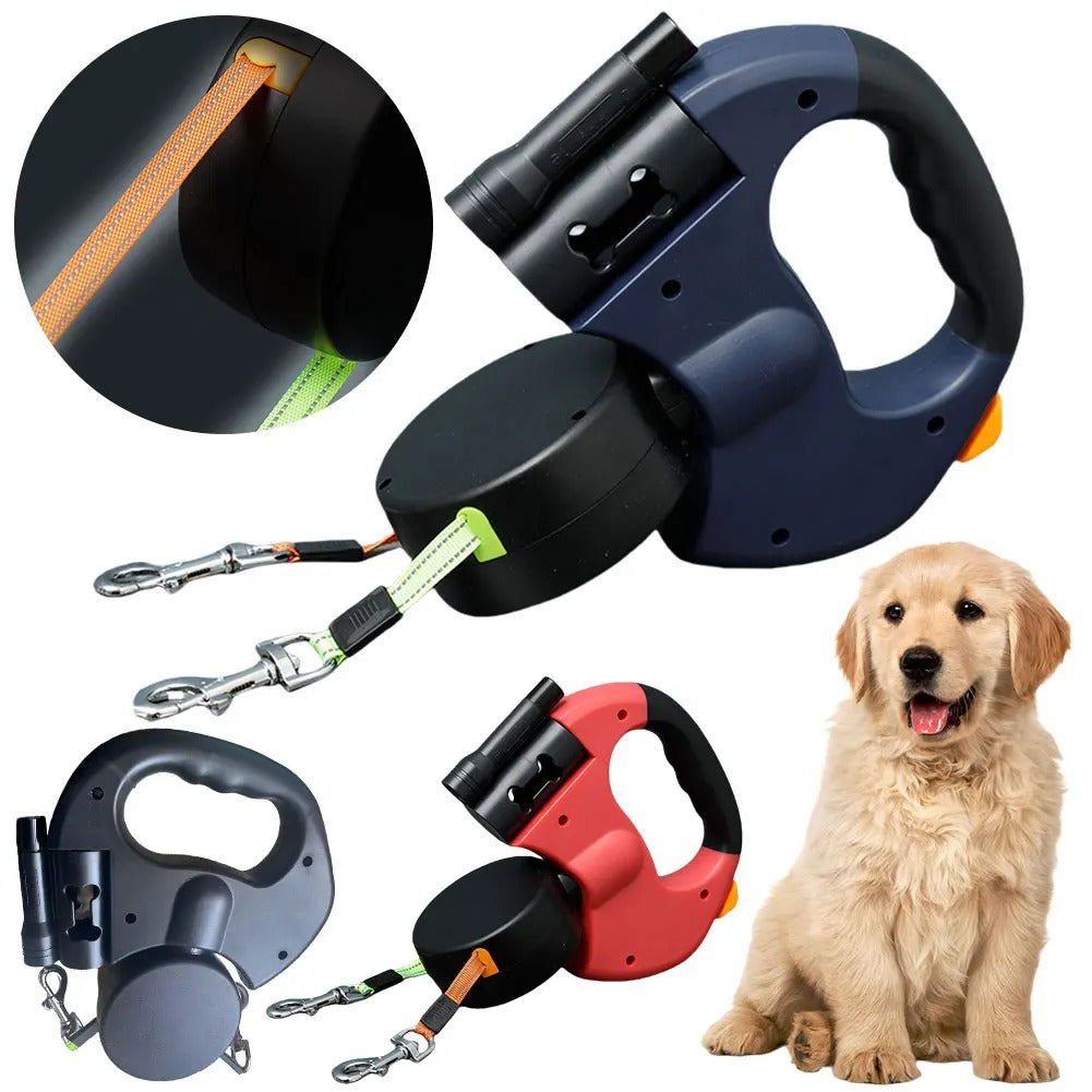 DogFri™ DoubleLeash: LED-lys Dobbelt hode Uttrekkbar hundesnor