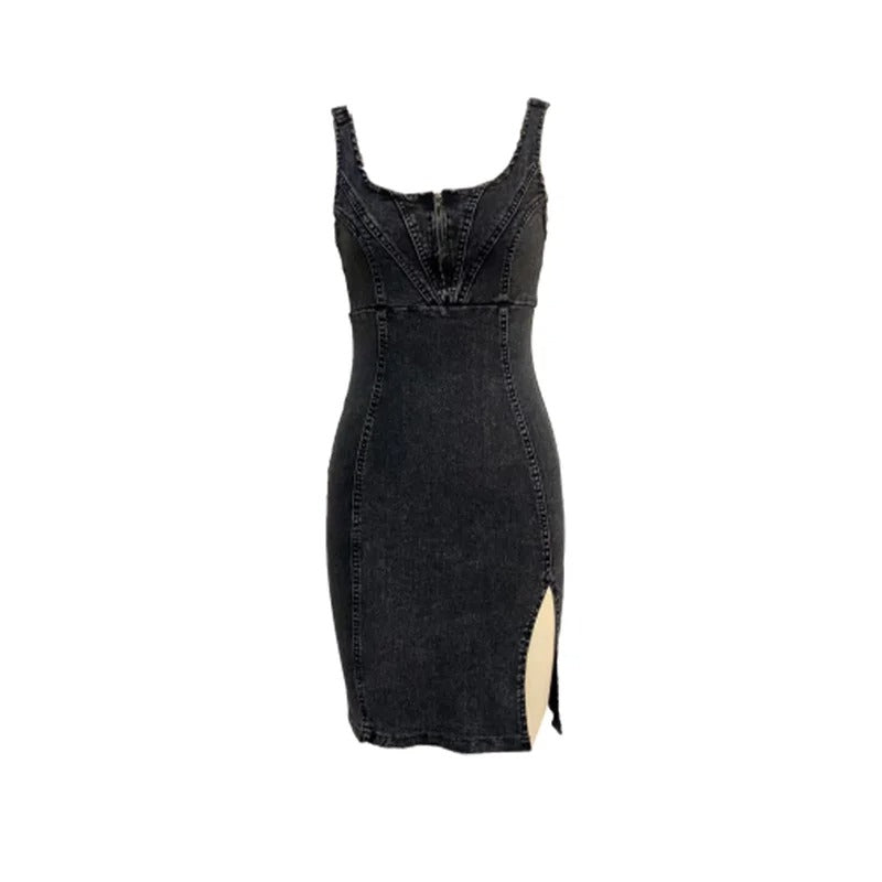 Icone™ DenimDress: Denimkjole Med Splitt Og Justerbare Stropper