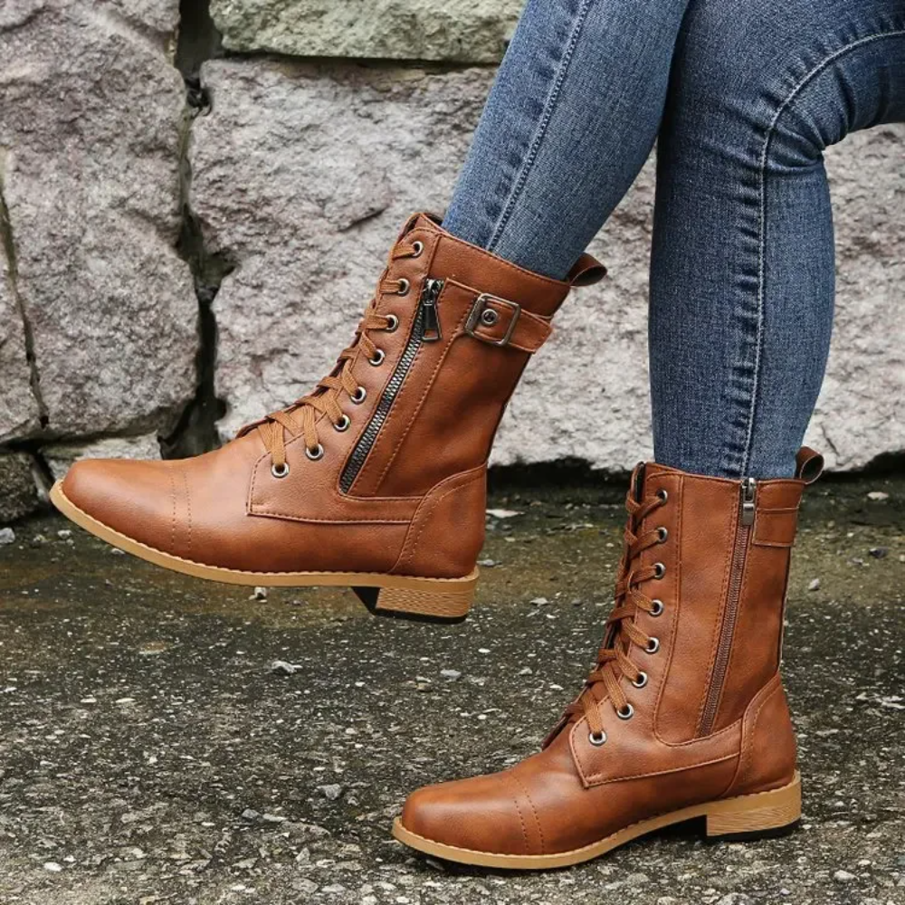 Happy™ ClassicBoots: Vintage Rund Tå Glidelås På Siden Klassiske Ankelstøvler
