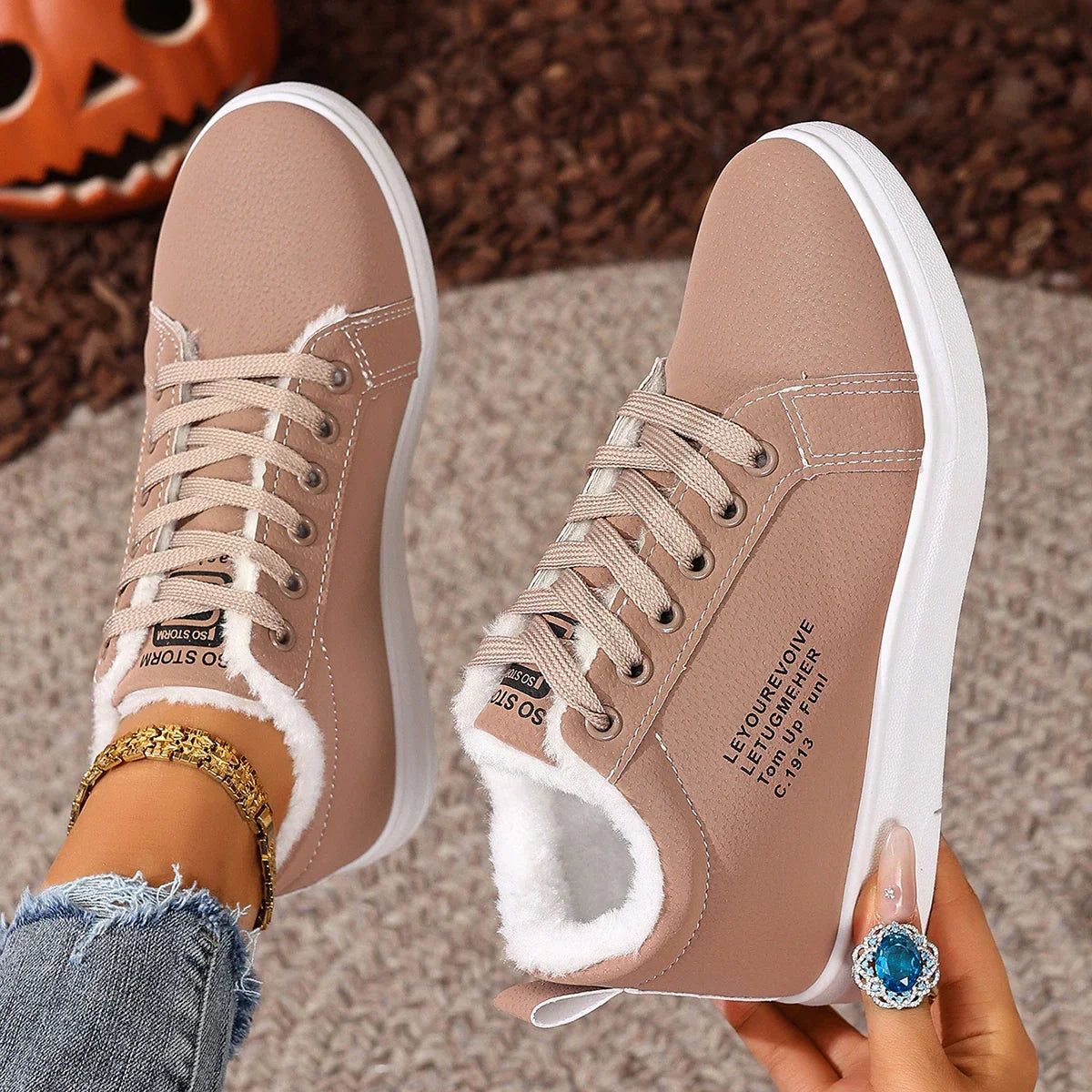 Happy™ VelvetSneakers: Platform Hyggeligt Ankel Snørebånd Fløjl Sneakers