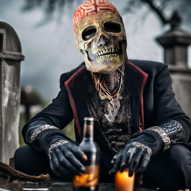 SkeletonMask: Realistisk Skremmende Skjelett Halloweenmaske Kostyme