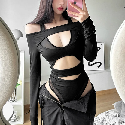 Icone™ MeshBodysuit: Dame Hull-ut Langermet Mesh Bodysuit