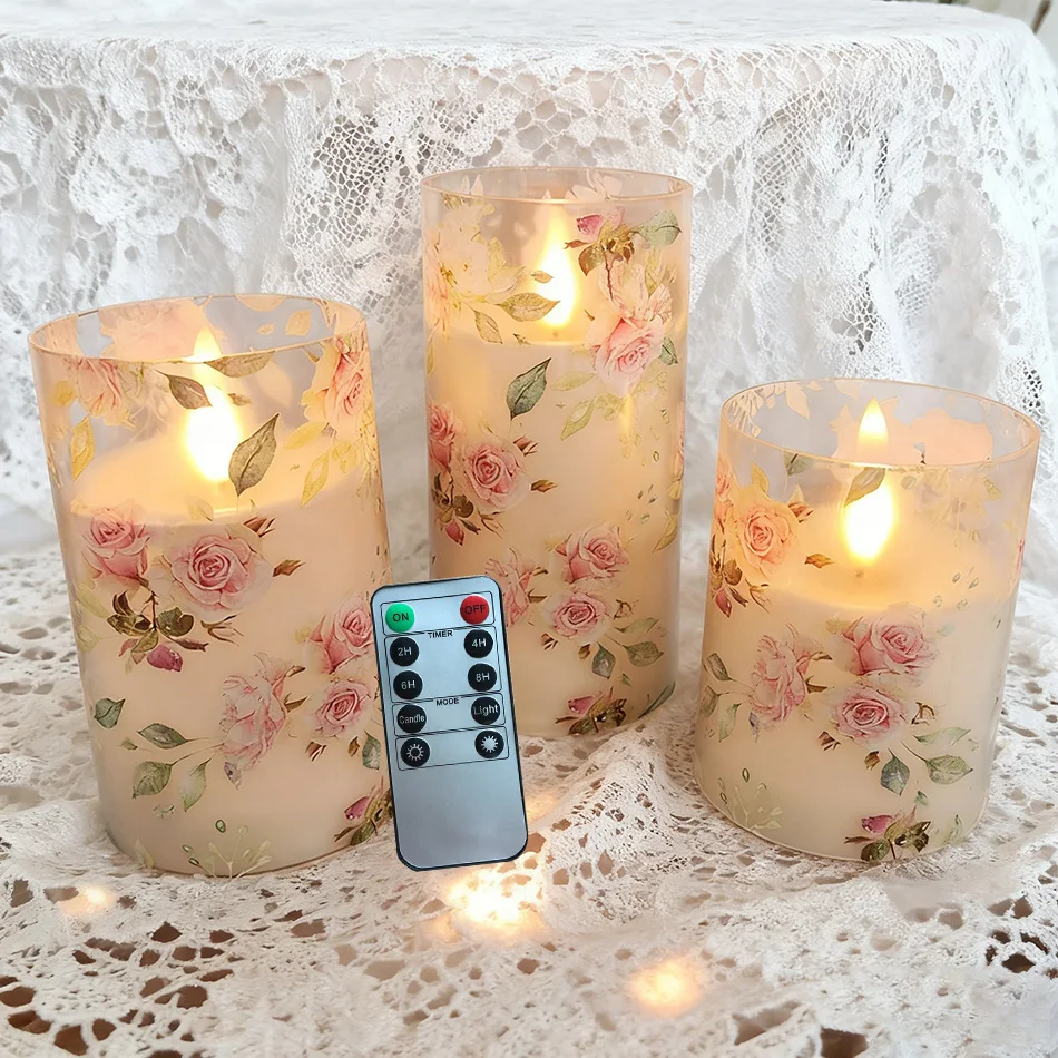 Ledsen™ FloralCandle: Hygge Elegant Glød Delikat Blomsterprint LED Lysestage Sæt