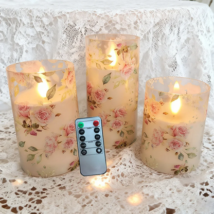 Ledsen™ FloralCandle: Hygge Elegant Glød Delikat Blomsterprint LED Lysestage Sæt