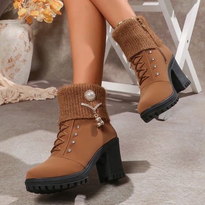 Happy™ CozyBoots: Kvinner Stilfulle Blokkhæler Koselige Støvler