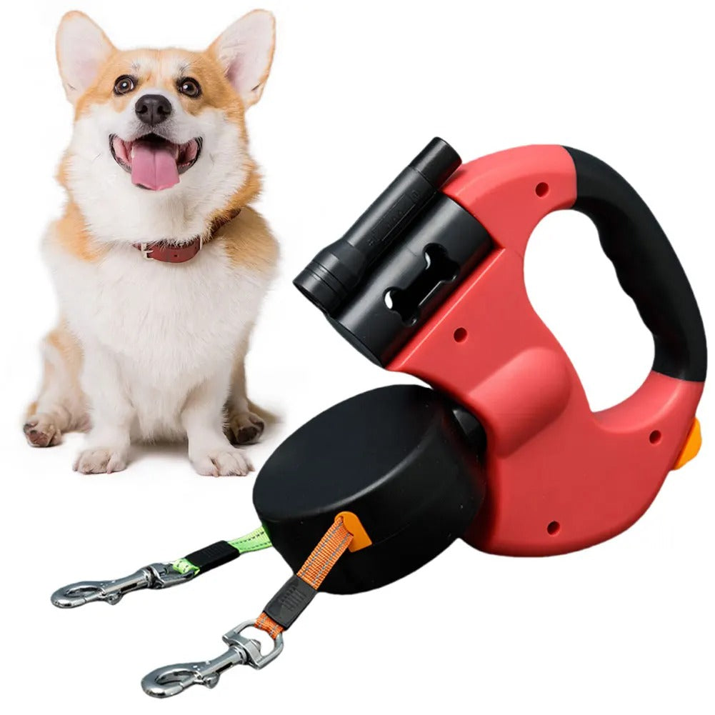 DogFri™ DoubleLeash: LED-lys Dobbelt hode Uttrekkbar hundesnor