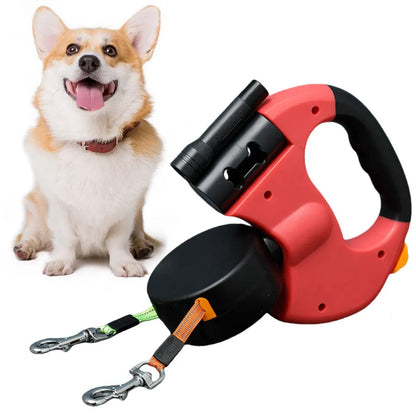 DogFri™ DoubleLeash: LED-lys Dobbelt hode Uttrekkbar hundesnor