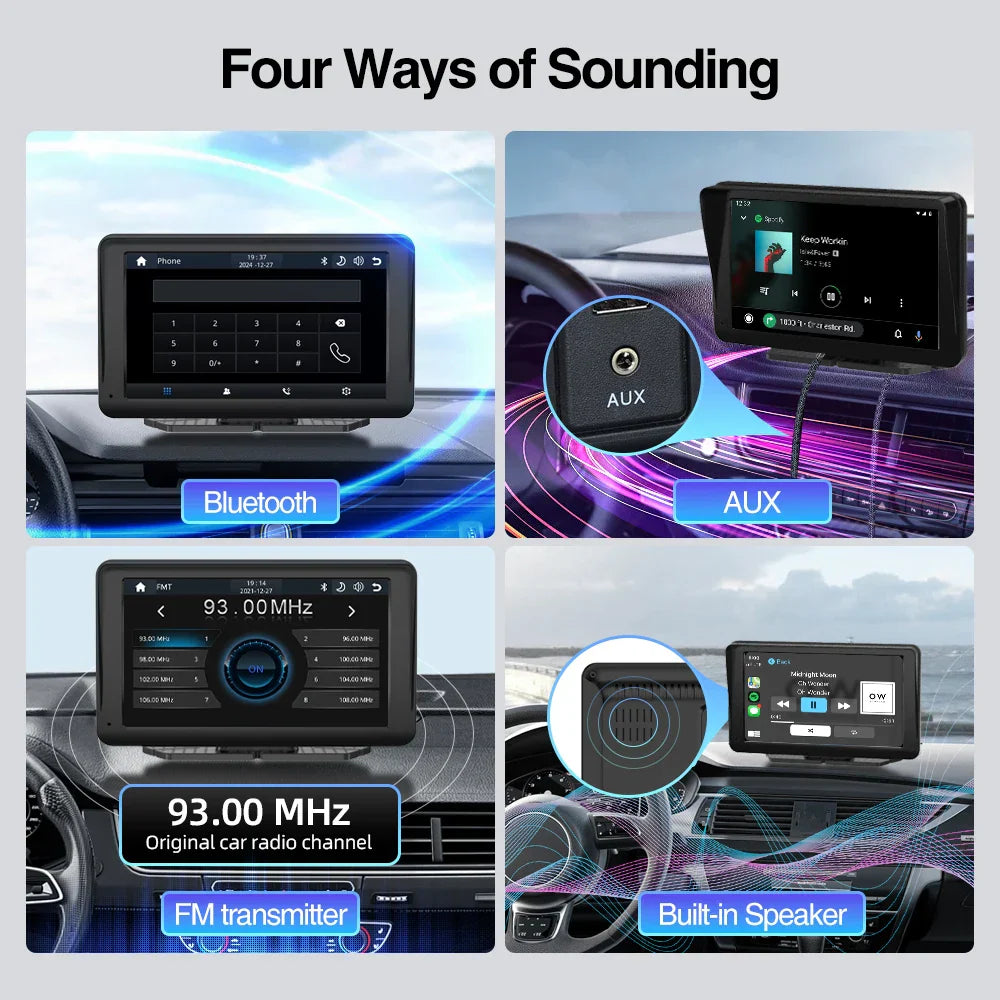 CarPlay - 7 Tommer Trådløs Bærbar Android Bilskjerm