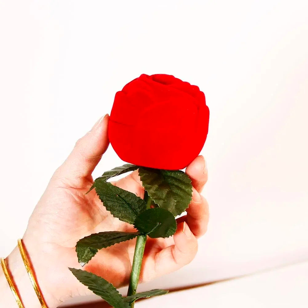 RingBox 1+1 GRATIS: Deluxe Romantisk Rød Rose Ringboks Holder