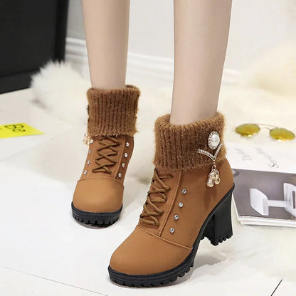 Happy™ CozyBoots: Kvinner Stilfulle Blokkhæler Koselige Støvler