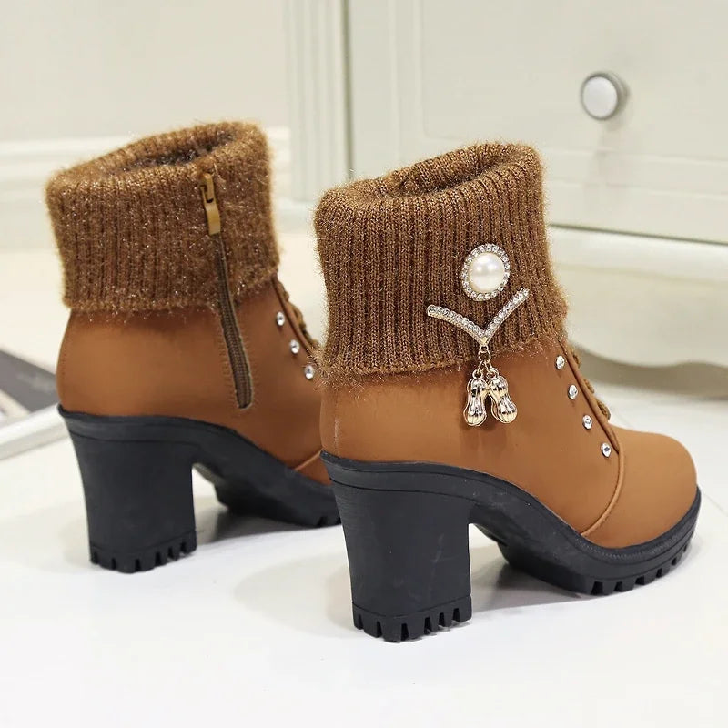 Happy™ CozyBoots: Kvinner Stilfulle Blokkhæler Koselige Støvler