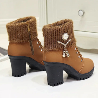 Happy™ CozyBoots: Kvinner Stilfulle Blokkhæler Koselige Støvler