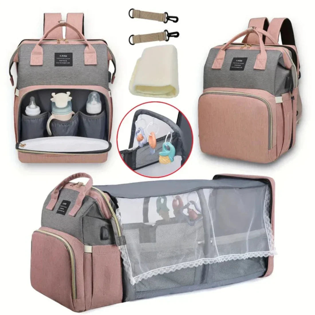 Icone™ MommyBag: Bærbar Veske Med Magisk Sammenleggbar Krybbe