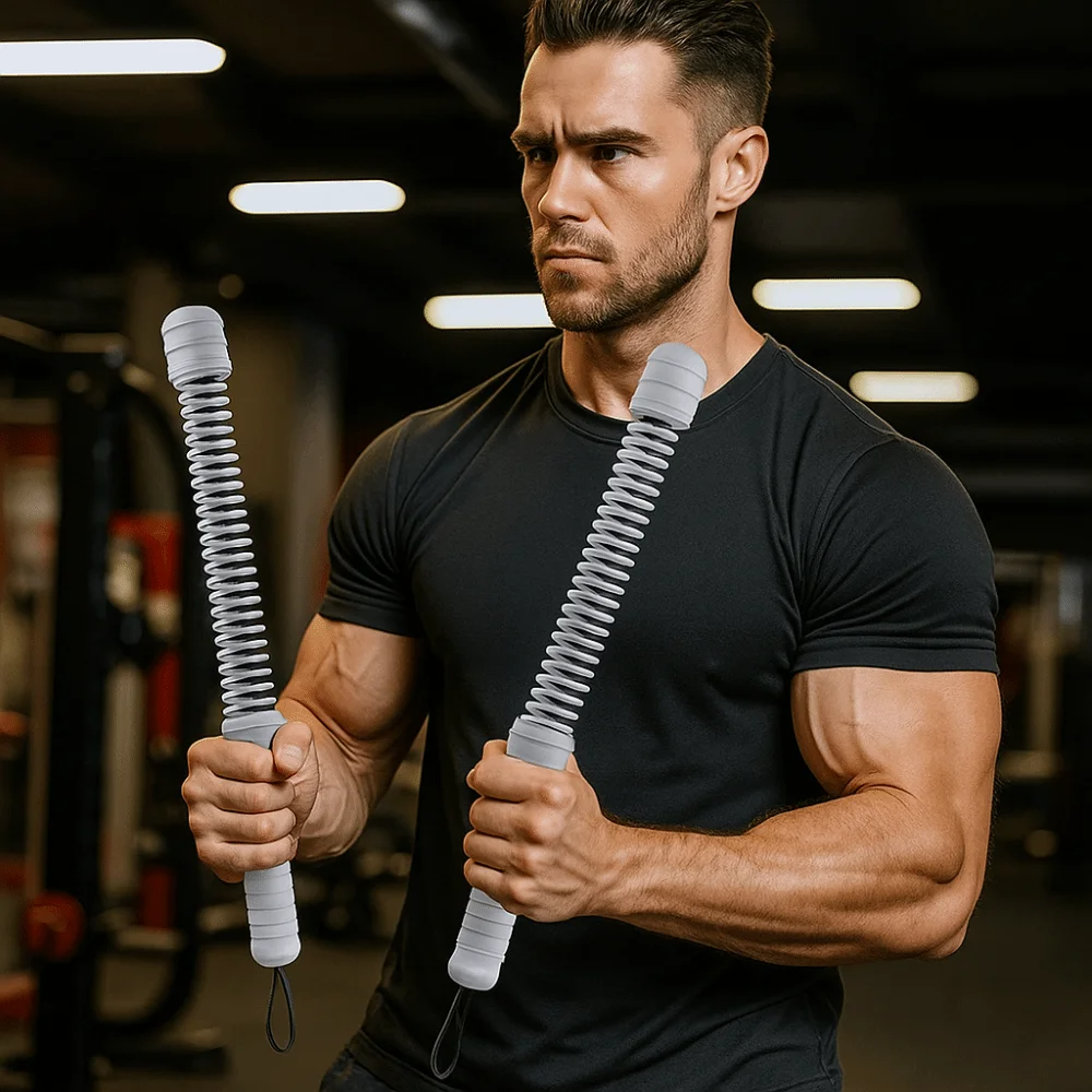 FitnessBar 1+1 GRATIS: Justerbar Fjeder Krop Træning Fitness Bar Træner
