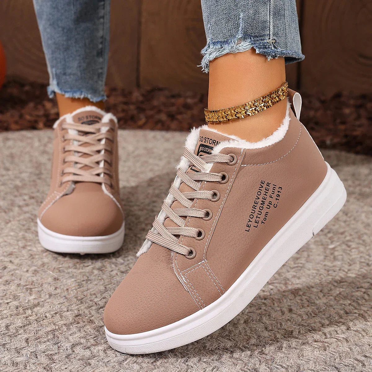 Happy™ VelvetSneakers: Platform Hyggeligt Ankel Snørebånd Fløjl Sneakers