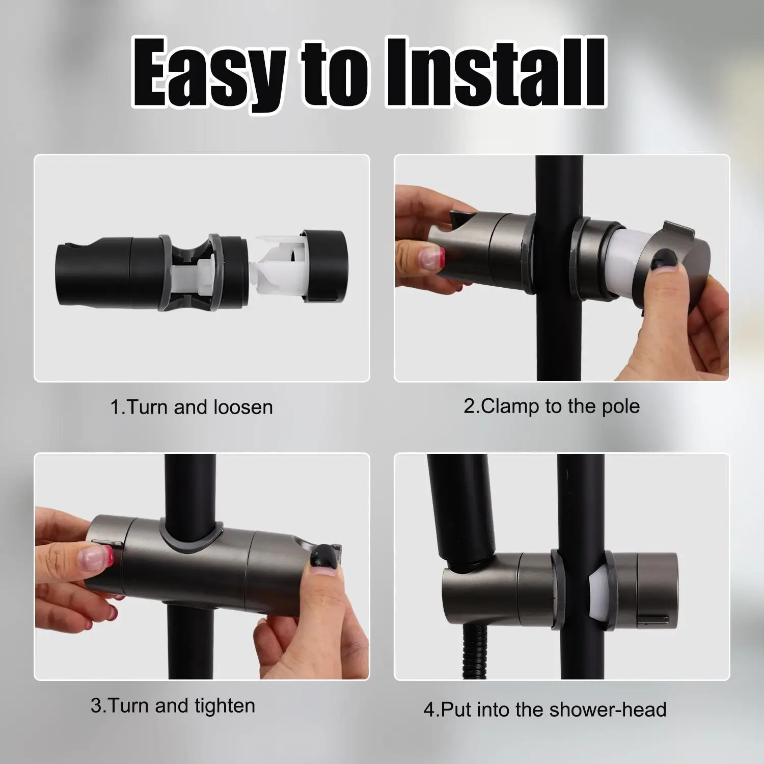 GlideHold® ShowerHolder 1+1 GRATIS: Universal Fit Enkelt-Justerbar Dusjholder Brakett