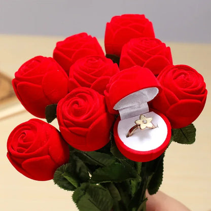 RingBox 1+1 GRATIS: Deluxe Romantisk Rød Rose Ringboks Holder