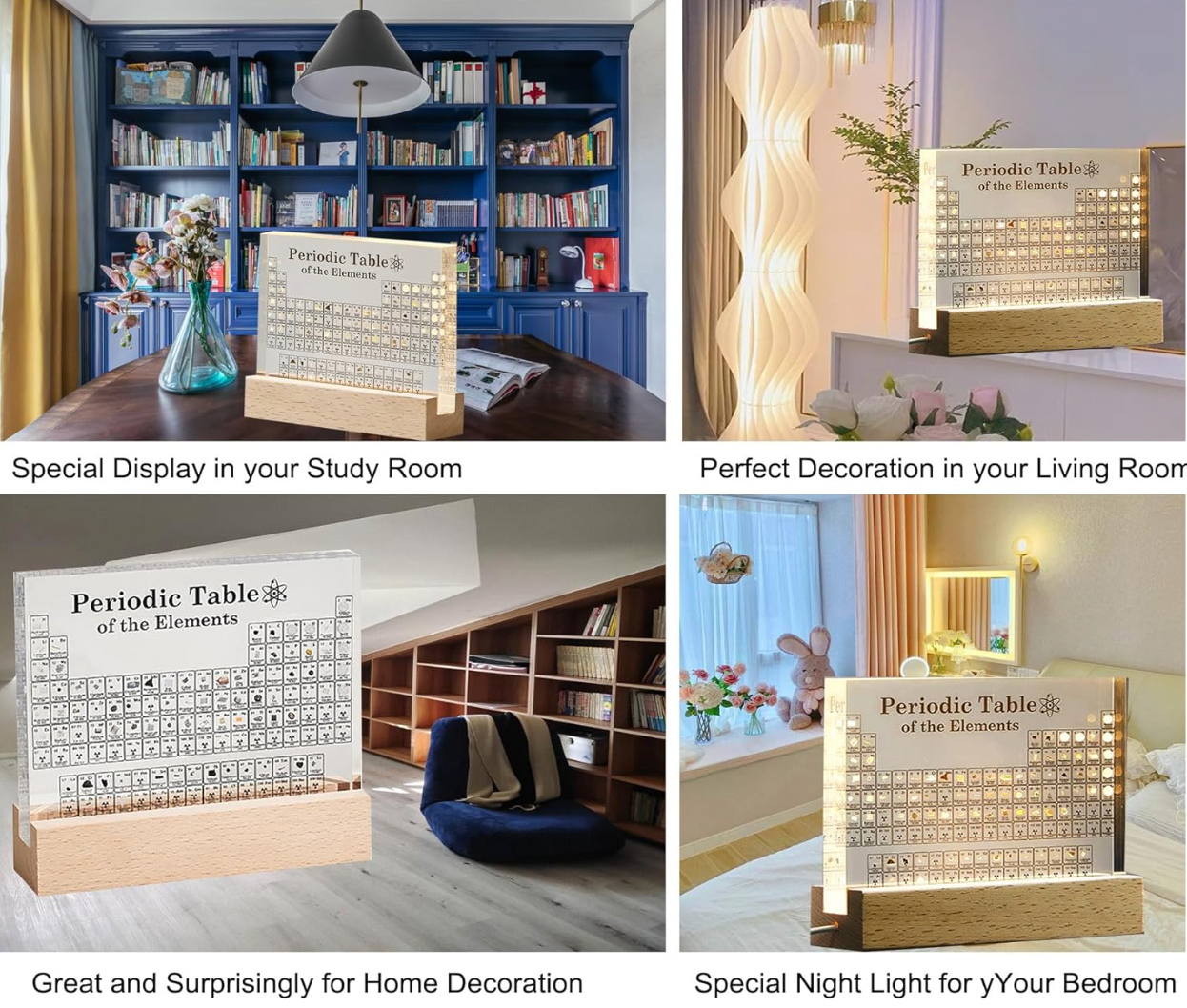 Ledsen™ PeriodicTable: Glass Periodisk Tabell Elementer Med Lys
