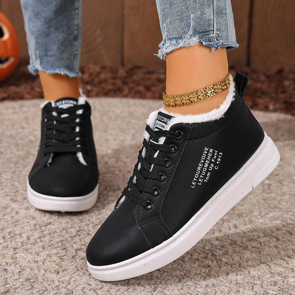 Happy™ VelvetSneakers: Platform Hyggeligt Ankel Snørebånd Fløjl Sneakers
