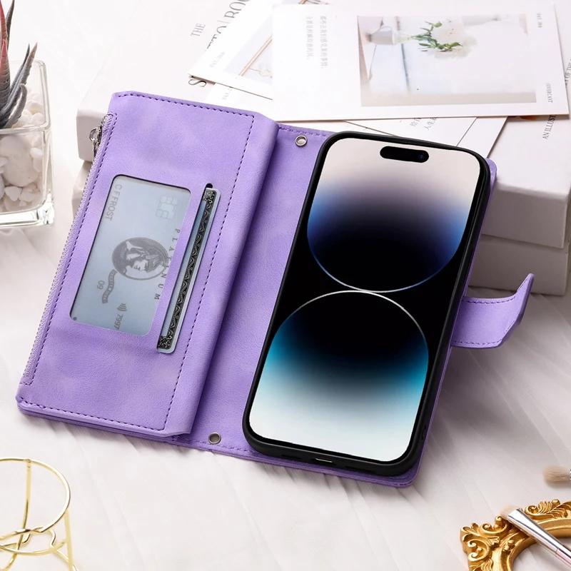 Icone™ WalletCase: Premium Præget Flip Cover Slankt Telefon Tegnebogs Etui