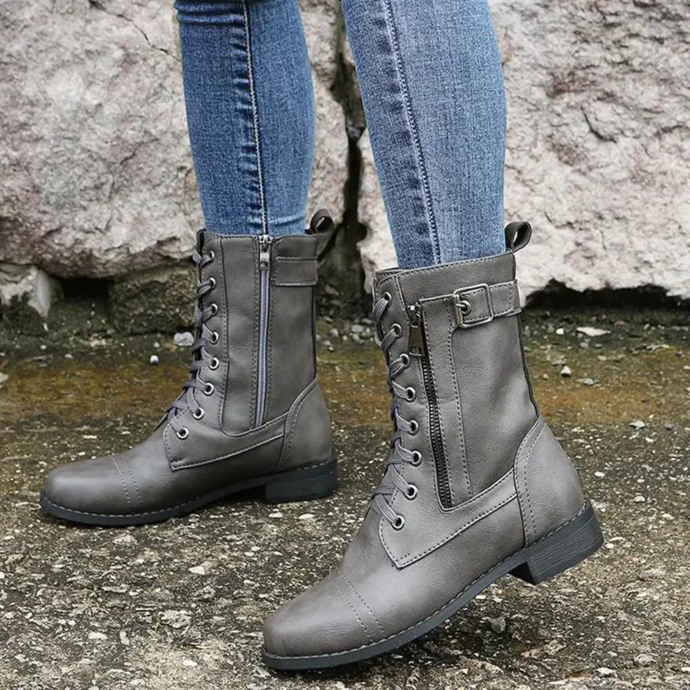 Happy™ ClassicBoots: Vintage Rund Tå Glidelås På Siden Klassiske Ankelstøvler