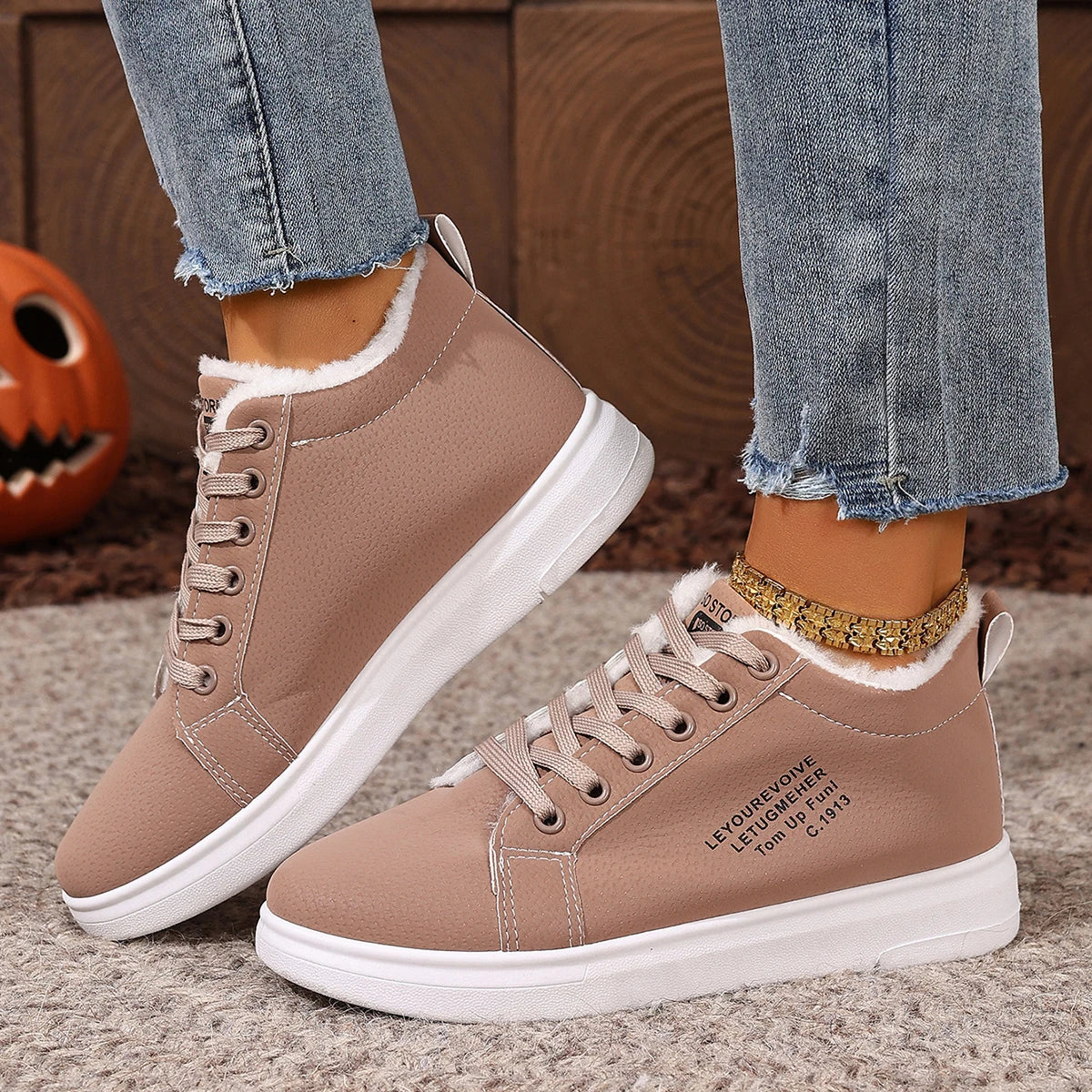 Happy™ VelvetSneakers: Platform Hyggeligt Ankel Snørebånd Fløjl Sneakers
