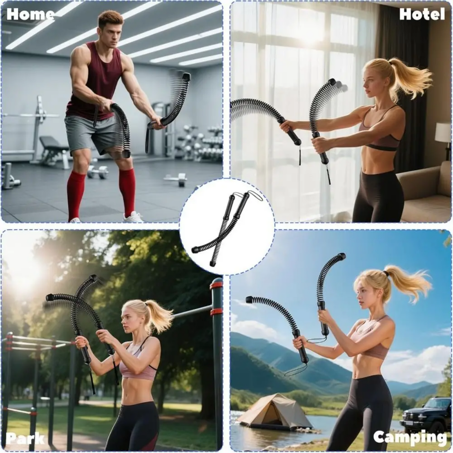 FitnessBar 1+1 GRATIS: Justerbar Fjeder Krop Træning Fitness Bar Træner